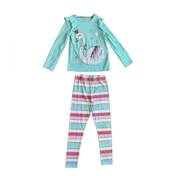 Cynthia Rowley Girl Sequin Swan Ruffle Long Sleeve Shirt & Pants Set -Size Large - Picture 1 of 6